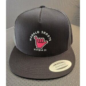Mahalo Shoots Pixel Trucker Hat - Black Snapback Hawaii Hang Loose